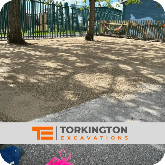 Excavator grading and levelling land for site preparation stockport